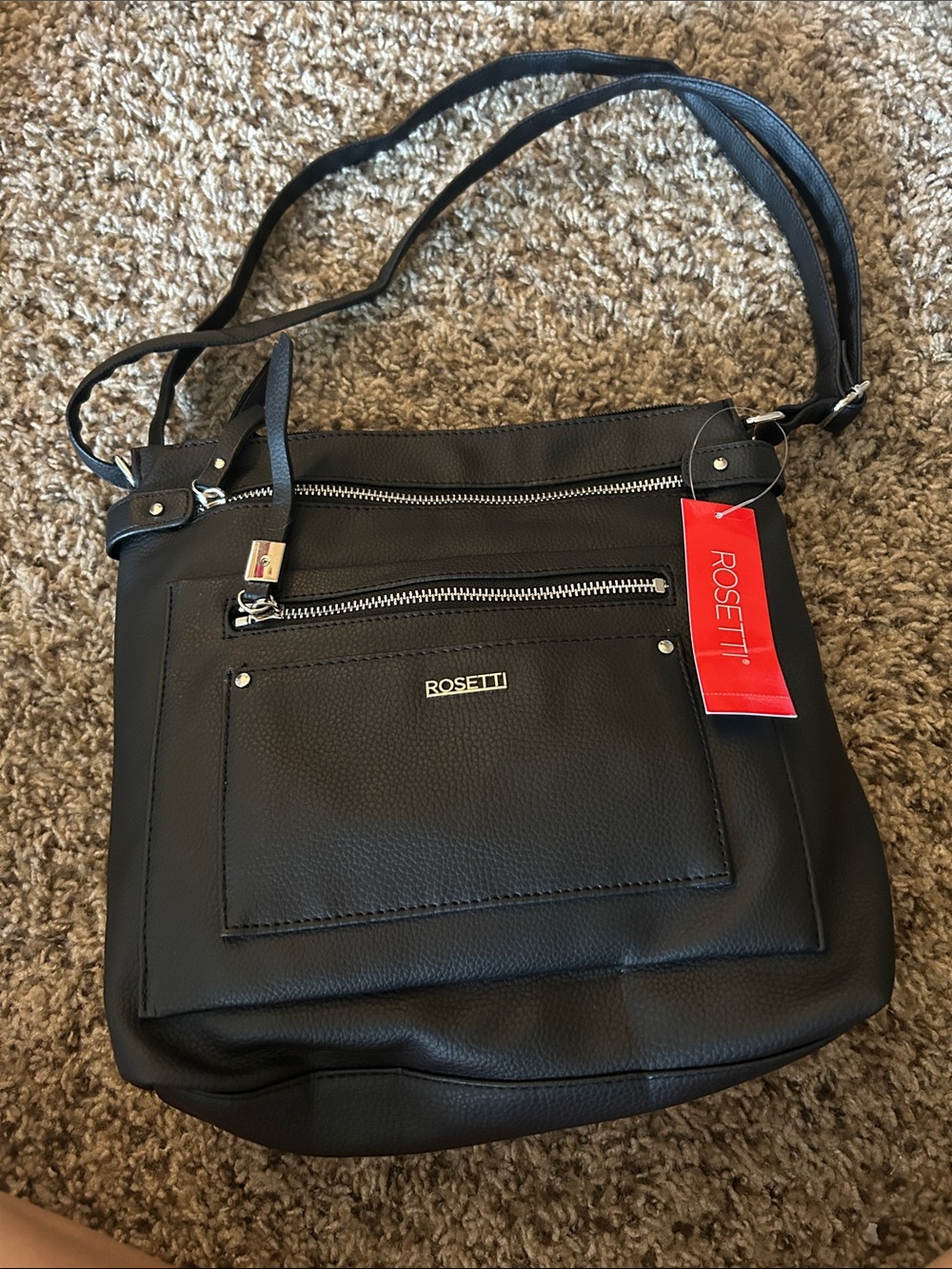 Rosetti Black Crossbody Bag with Front Zip Pockets